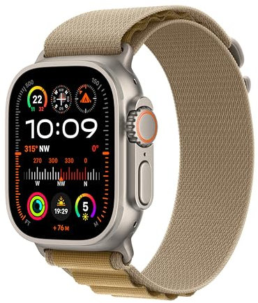 Apple Watch Ultra 2 (GPS + Cellular 49 mm) Smartwatch, Sportuhr mit Titangehäuse in Natur und Alpine Loop in Mandel (Large). Fitnesstracker, präzises GPS, extra Lange Batterielaufzeit, CO₂ neutral