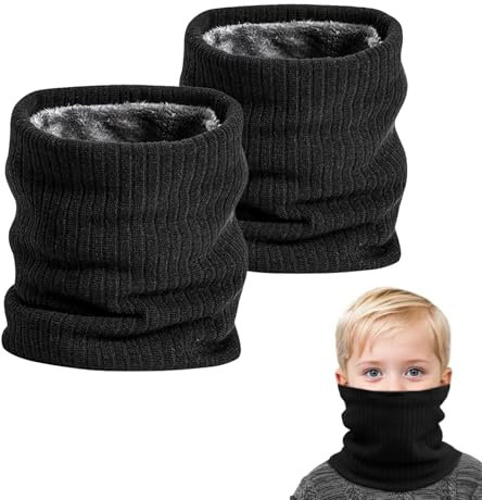 SEFIRST 2 Stück Winter Halsschlauch kinder Ski, Schlauchschal Herren, Loop Schal Halswärmer Nackenwärmer Männer Gesichtsschal kinder, Winddichte Thermo, Fleece Rundschal für Fahrrad Joggen, Schwarz