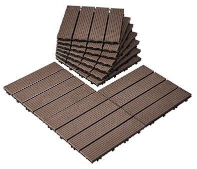 VEVOR Terrassenfliesen, 27er-Set, Balkonfliesen 295 x 295 mm, Klickfliesen, wasserdichter Kunststoff-Bodenbelag für den Außenbereich, Terrassenbodenbelag für Pool, Balkon, Hinterhof, Dunkelbraun