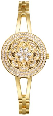Silverora Orologi da donna a diamante pieno Orologi da polso: Impermeabile Brillante Blumme Decorazione Analogica al Quarzo Orologi da donna Conchiglia Orologio con Cinturino in Acciaio Inox