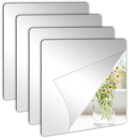 SGERUFZ 4 Pcs Specchio Adesivo da Parete 15 * 15 cm Multifunzione per Armadio e Muro Pellicola Specchio Adesivi da Parete Design