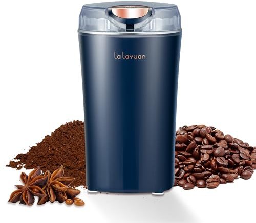 Electric Coffee Grinder, 200W, Stainless Steel Cutter Head, Portable, Household Spice Grinder, 28,000 RPM, Can Make 12 Cups of Coffee At A Time, Suitable for Office Camping (Blue)