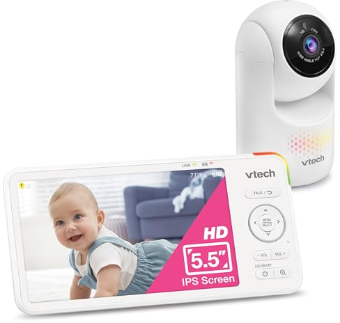 VTech Advanced HD Video Baby Monitor with Camera and Audio, 5.5 Inch IPS Screen, Pan Tilt Zoom, Night Light, 2-Way Talk, Lullabies, Soothing Sounds, Long Battery Life, No WiFi