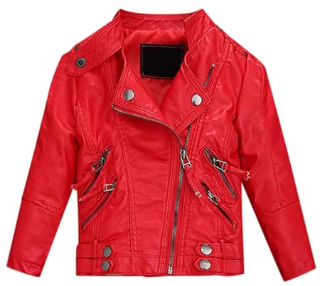Chaqueta de cuero para niña, abrigo de moto, chaqueta de moda de primavera con cremallera para niñas y niños