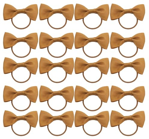 20 Pieces Hair Accessories, Hair Bow, Bows for Hair, Girls Bobbles Bows School Bands, Elastics Hair Bands for Girls, Small Ribbon Clips Hairbands Holder Set (brown)