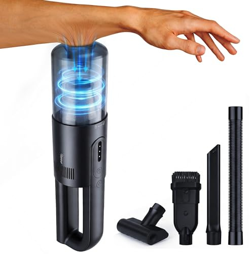 VIPDIGI Handheld Vacuum Cordless, 5-in-1 Car Vacuum Portable Cordless 30 Mins Rapid Rechargeable Hand Vacuum Brushless Motor 19000Pa Strong Suction, Dust Busters for Car Home with 4 Nozzles, Black