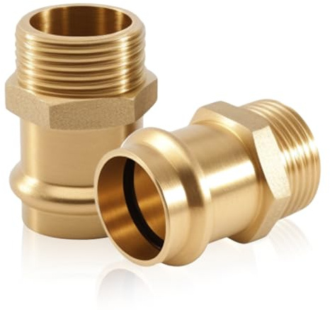 2 stycken koppar övergångspressmontering 18 mm x 1/2 tum AG, kopparpressmontering, pressmontering för dricksvatten och värmeinstallation, muffelkoppling för rörets ytterdiameter 18 mm