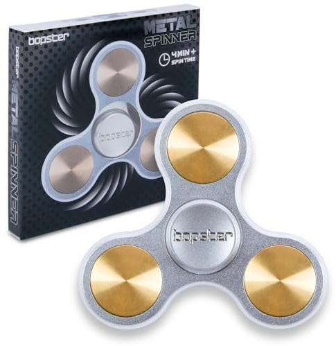 bopster Spinner in metallo, pratico filatore tri-fidget per bambini e adulti, fino a 4+ minuti di rotazione, 73 g, giocattolo da scrivania liscio per gestione dello stress, concentrazione, argento