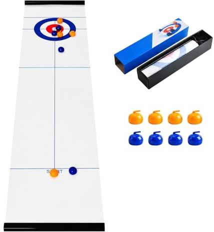 Table Top Curling Game, Portable Indoor Curling Game for Kids & Adults | Quick & Easy to Set-Up Family Games for All Members, Fun Team Board Games for Travel Home Party Office