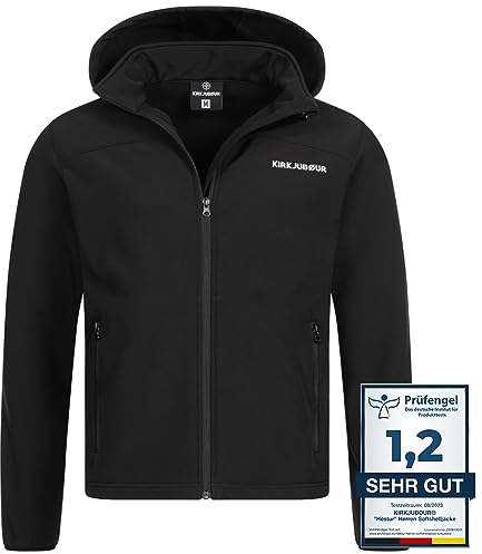 Kirkjubøur® Hestur Herren SOFTSHELLjacke 10.000 mm Wassersäule, mit Kapuze und Fleecefutter, atmungsaktiv und wasserabweisend. Outdoor (as3, alpha, m, regular, regular, Schwarz)