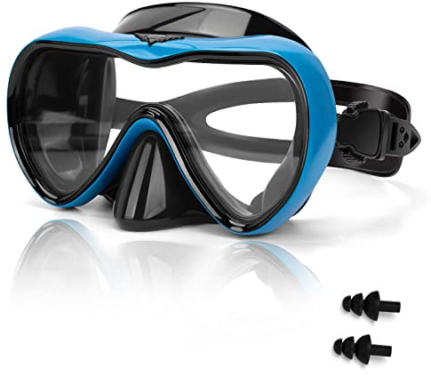 Swimming Goggles, Anti-Fog Dive Goggles with Nose Cover, Anti-Leak Silicone Dive Mask for Adult Diving Mask, 180 Degree HD Tempered Glass Swim Mask for Snorkeling Mask with Earplugs, Diving Goggles