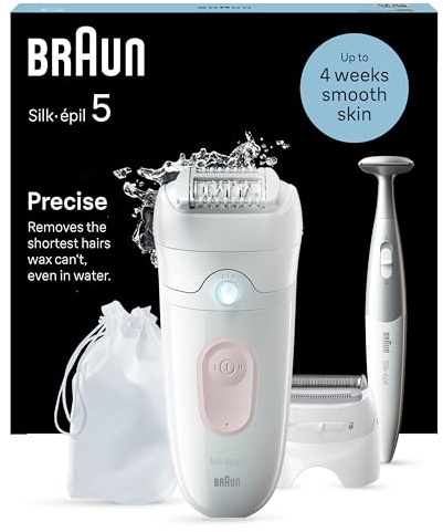 Braun Silk-épil 5 - Depiladora para mujer, eléctrica, para una depilación simple, en seco y en húmedo, piel lisa durante mucho tiempo, con cabezal para afeitadora