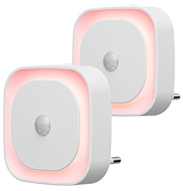 YUNLEX 2 Piezas Luz de Noche Enchufable con Sensor de Movimiento, 3 Modos de Sensor, Luz de Noche Regulable para niños, Escalera, Dormitorio, Cocina, Baño, Rojo