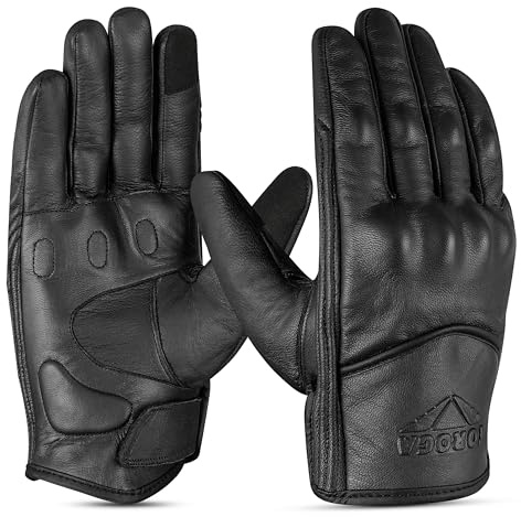 TOROGA Guantes de motocicleta de cuero para hombre para pantalla táctil (negro, XL)