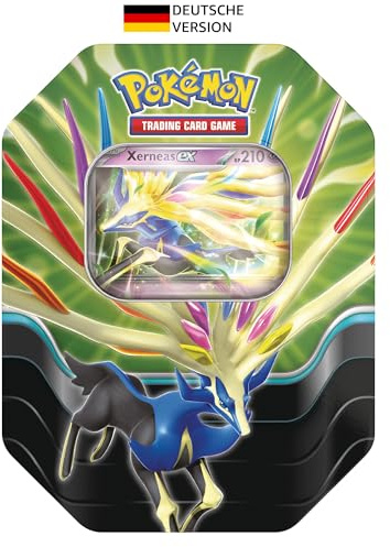 Pokémon - Juego de Cartas coleccionables: Tin-Box Leyendas Azur: Xerneas-ex (4 Paquetes de Refuerzo y 1 Carta Promocional holográfica)