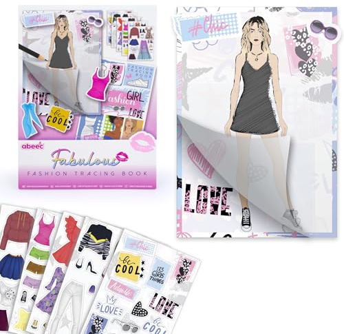abeec Fashion Tracing Book for Girls | Design & Create Stylish Outfits | Arts & Crafts for 6-12 Year Olds | DIY Fashion Sketchbook with Stickers & Stencils | Travel Activity Set & Gift for Girls