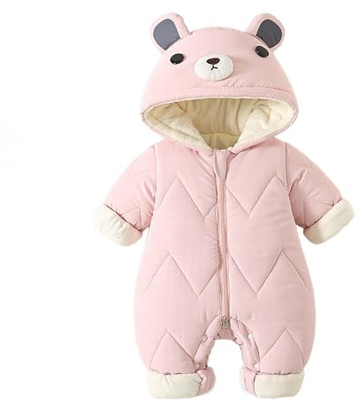 WYTbaby Baby Snowsuit Animal Hooded Romper Thick Windproof Winter Jumpsuit for Infant Newborn Boys Girls 3-6 Months Pink