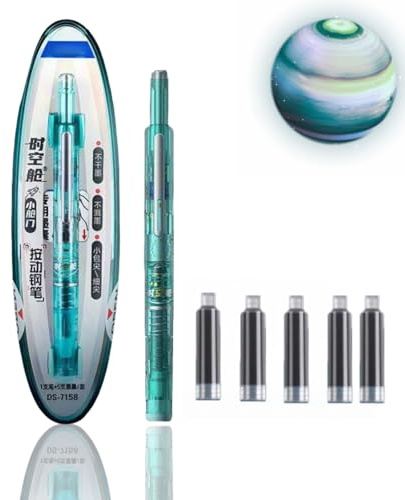 QinZiEn Fountain Pen Retractable: 0.38mm Blue&black Ink Transparent Barrel Includes 5 Refillable Ink Cartridges,Fountain Pen Ink,Smooth Writing No Leaking,Retractable Pens,Smooth Writing Pens, Blue