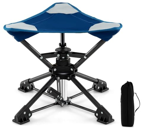FANTASK Taburete de Camping portátil con Patas antihundimiento y Bolsa de Transporte, Taburete Plegable Giratorio 360°, Taburete de Camping Giratorio de 360°, soporta hasta 150 kg, para Camping, Caza