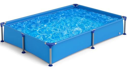 GOPLUS Piscine Hors Sol 2,28 x 1,59 x 0,42 M, Piscine Enfant Rectangulaire Tubulaires avec Cadre en Métal, Parois PVC Résistant, Facile à Assembler pour 3 Ans +