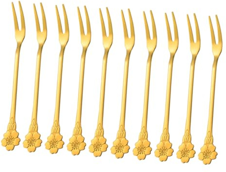 ELAYARD 10 pezzi Forchettine da Dessert in Acciaio Inossidabile Forchette da Frutta Resistenti e Festa Design Fiore per Snack Insalate e Dolci