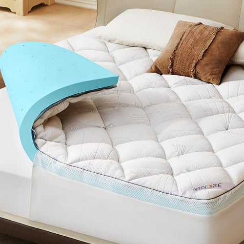 BEDLORE Topper 160x200, Espuma Viscoelástica de Doble Capa, Blanco