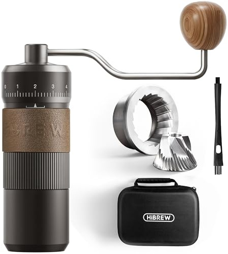 HiBREW G4B - Molinillo de café manual con esfera externa ajustable, molino cónico de aluminio, ajustes numéricos y funda de viaje, molienda gruesa a fina para espresso vertido sobre ollas Moka