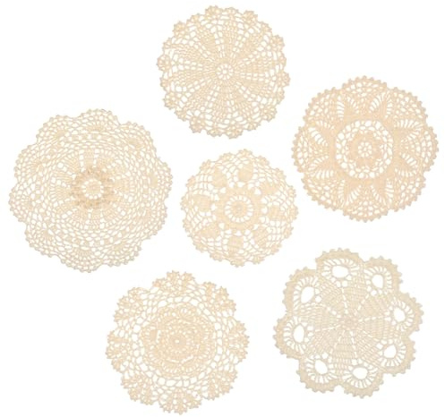Ouligay 6 PCS 6 Inch White Lace Doilies for Table Vintage Crochet Doilies for Tables Lace Coasters Rustic Handmade Round Placemats for Kitchen Dining Room Christmas Winter Wedding Cup Vase Decoration