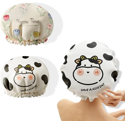Lot de 2 bonnets de douche imperméables, double couche pour femmes, réutilisables, élastiques pour le bain, le spa, le salon, la cuisine