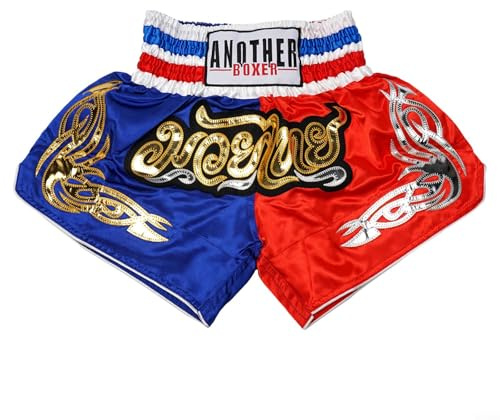 Anotherboxer Muay Thai Short pour MMA Combat et Kickboxing Training - Short en polyester respirant avec taille élastique, unisexe (S bleu + rouge)