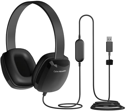 Cyber Acoustics USB Stereo Headphones for PCs and Devices in The Office, Classroom or Home (ACM-6005), Black
