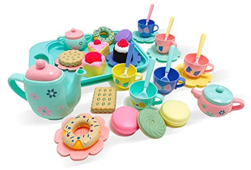 Coo11 36 PC Pretend Play Tea Set for Kids & Toddlers | BPA-Free Plastic Kitchen Toy Fine Skills Development | Kitchen Toys