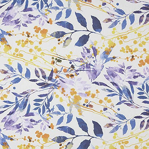 Kt KILOtela - Tela Loneta Estampada, Decoración, Tapizar, Cojines, Cortinas, Colchas, Bolsos, Manteles, 100 cm Largo x 280 cm Ancho, Flores, Camile, Naranja, Azul - 1 metro