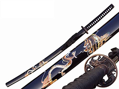 Katana Drache Schwert echt Metall Nicht Scharf Samurai Schwert aus Stahl mit Einer Scheide zur Dekoration für einen Sammler oder als Geschenk 4KM80-405BK