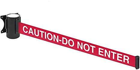 The Workplace Depot Wall Mounted Retractable Queue Tape – 3.5m Red Belt with Caution Message– Safety Barrier for Shops, Factories, Offices – Single Unit ('Caution Do Not Enter')