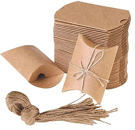 100 Piezas Cajas Almohadas de Kraft, Caja de Dulces De Papel Kraft, Cajas de Almohadas, Cajas de Regalo Pequeñas, Cajas para Regalo Vintage Papel Kraft para Boda Cumpleaños Fiesta de Navidad