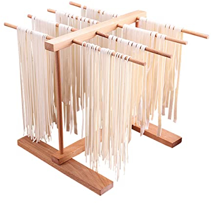 Nudeltrockner Holz Faltbare Nudelständer mit 8 Stangen (18cm), 2kg Nudel Trockengestell Pastatrockner Teigwaren Wäschetrockner für Pasta, Spaghetti, Nudeln Platz Sparen