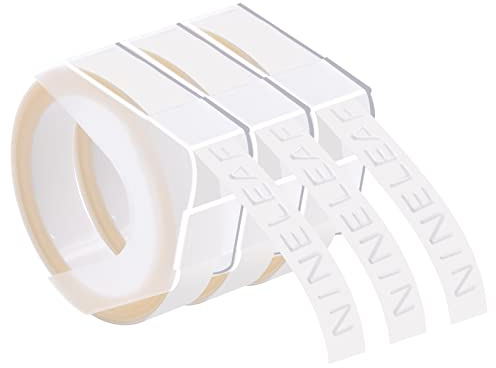NineLeaf 3 x Kompatibel für Dymo S0898100 520101 3D Kunststoff Prägebändern 9mm x 3m Weiß auf Transparent Etikettenband für Omega Home Junior Home Embossing Organizer Xpress 12965 Beschriftungsgerät