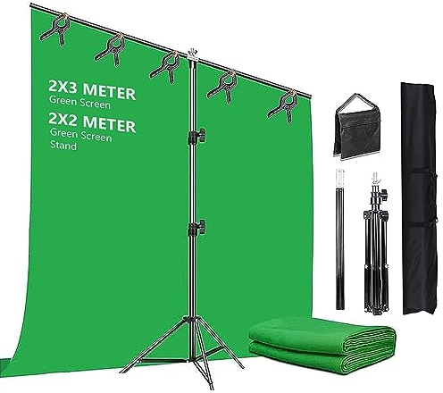 Fond D'écran Vert avec Support 2 x 2 m, Fond Vert pour Studio Photo avec Support Réglable avec 5 Clips et Sac de Transport pour Séance Photo Streaming Vidéo