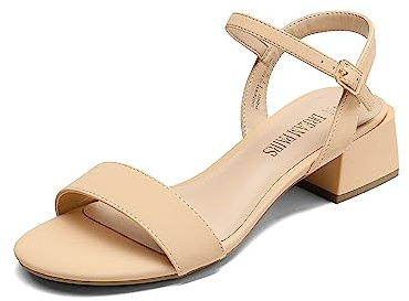 DREAM PAIRS Women's Low Heels for Women Classic Open Toe Ankle Strap Block Chunky Heel Sandals Holiday Party Wedding Dress Pumps Shoes,Size 8,Nude-Nubuck,SDHS2301W-1