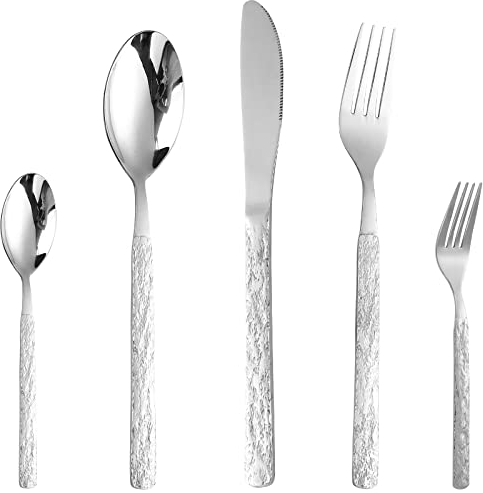 CAOPAOTI Besteck Set Silber für 12 Personen, Edelstahl Besteskset 60 teilig, Essbesteck Set mit Messer Gabel Löffel, Einzigartiges Design & Spülmaschinenfest