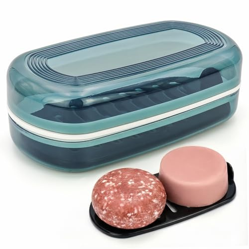 AIDIMMING Shampoo & Conditioner Bar Case, Large Plastic Travel Soap Case with Lid, Fits Duke Cannon Soap bar, Kitsch Shampoo Bar, for Travel, Camping, Gym, and Bathroom (Max, Blue)