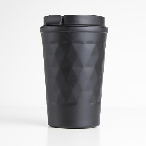 Thermobecher 350ml Edelstahl Schwarz Isolierbecher Travelmug Reisebecher Tee Kaffee Antirutschbeschichtung Gummiboden