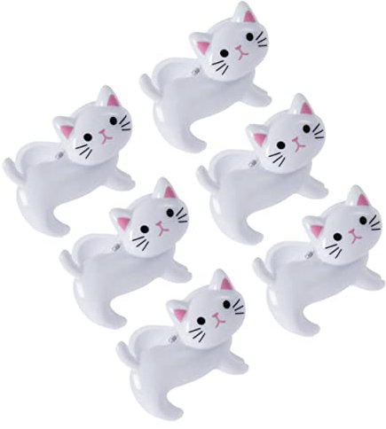 PRETYZOOM Multi-functional Cat Shape Clothespins and Windproof Sock Fixing Clips, Large White Sturdy Laundry Pegs for Home Quilts, 6pcs Set