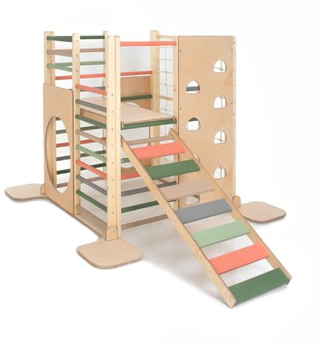 HOMEforDREAMS Tour d'escalade carrée en bois d'inspiration Montessori pour tout-petits : aire de jeux d'intérieur pliable avec planches d'accessoires (rêve de forêt, avec planche intérieure et planche