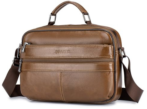 SPAHER Umhängetasche Leder Herren Herrentasche Schultertasche Echtes Leder Messenger Bags Handgelenktasche Herren Schultertasche Crossbody Bag Geschenk für Männer Braun