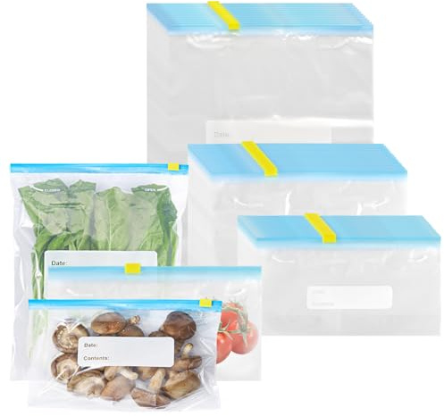 JIEHIN 90 stycken återanvändbara fryspåsar med dragkedja, 3 storlekar blixtlåspåse, blixtlåspåse, fryspåse smörgåspåsar för kök grönsaker snacks kött frukt