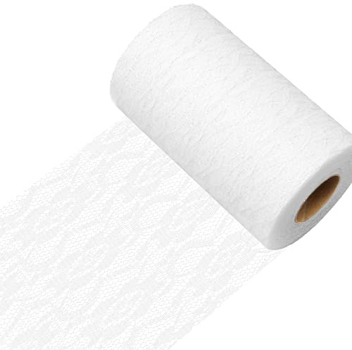 TNSLAND Camino de Mesa de Encaje, 15 Cm X 22 M Caminos de Mesa Blancos, Tela de Encaje Mesas en Bodas Bautizos Vestidos DIY