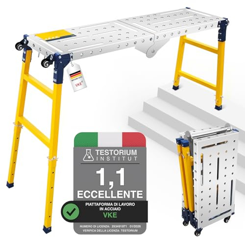 VKE Piattaforma da Lavoro 140 × 36 × 110 CM in Lamiera Zincata, 500 KG Portata, Trabattello Portatile, Piedini Antiscivolo, Tavolo da Lavoro Pieghevole,con 4 Ruote Universali