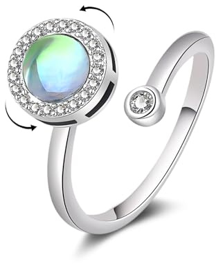 Estrellique Silver Fidget Ring for Women, Open Adjustable Silver Anxiety Ring with 360° Planet Rotating design for Stress Relief, Spinner Mood Rings Relaxing Gifts for Stress Worry Women Men Girls